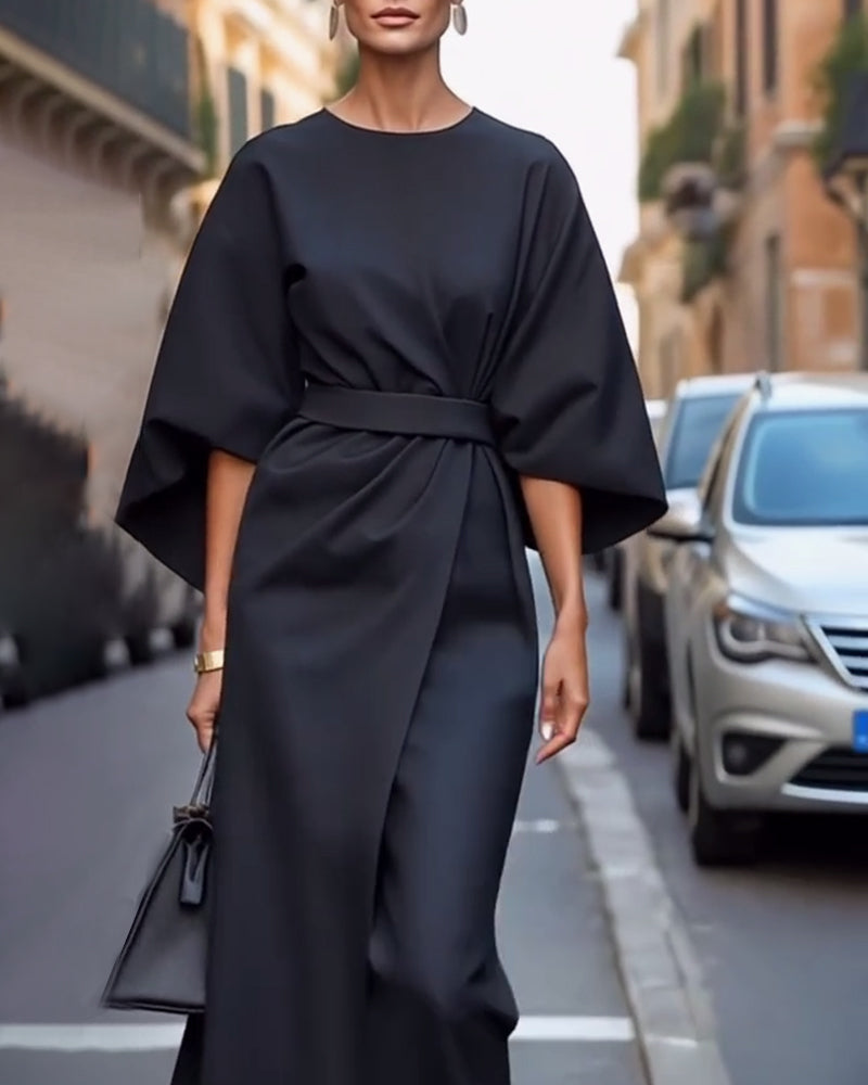 Celestine | Elegant Dress with Lantern Sleeves and Belt