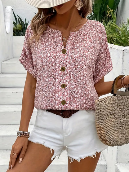 Wolena | Effortless Floral Button-Up Top for Women