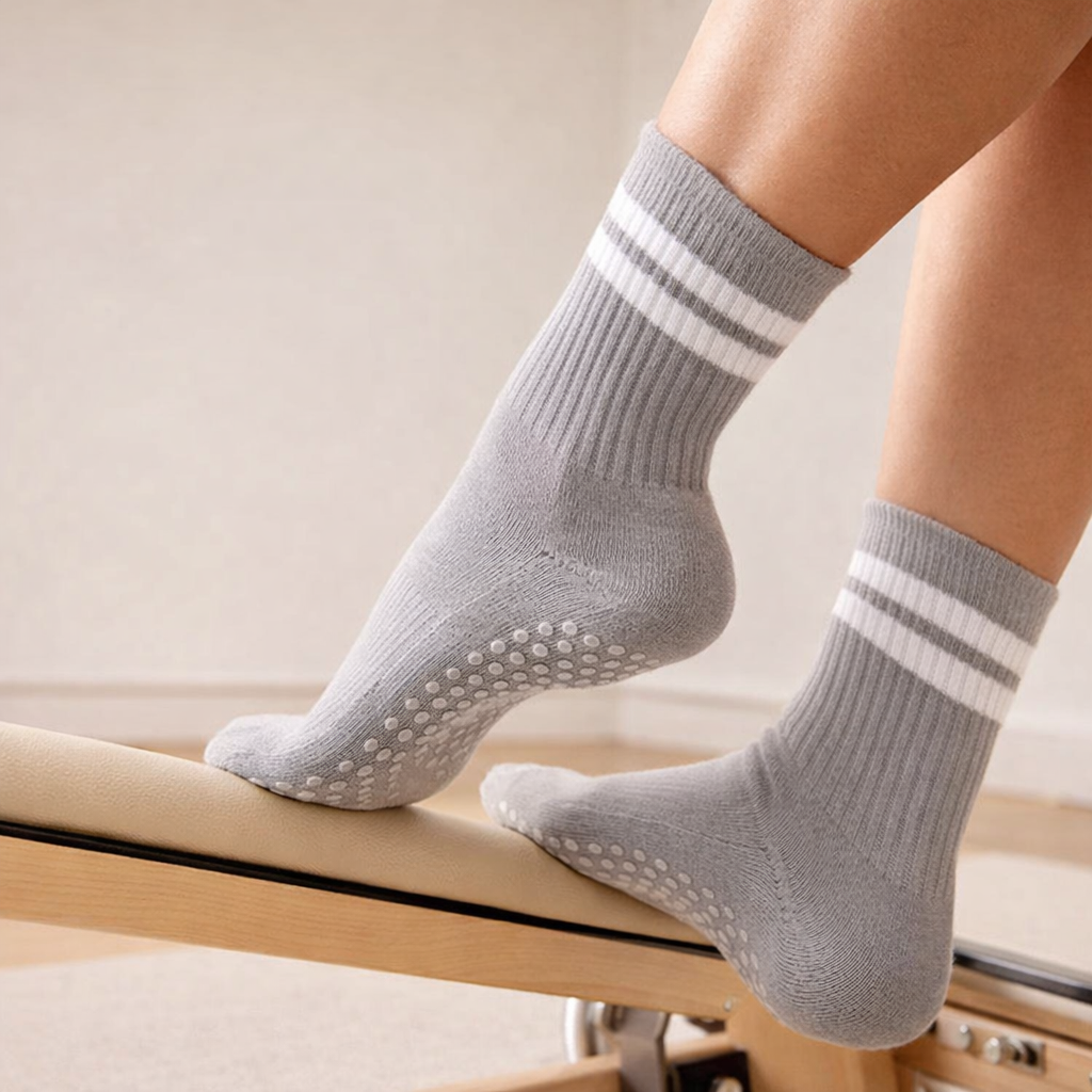 Pilates Socks Non-Slip Grip Breathable Cotton - Ankle Length