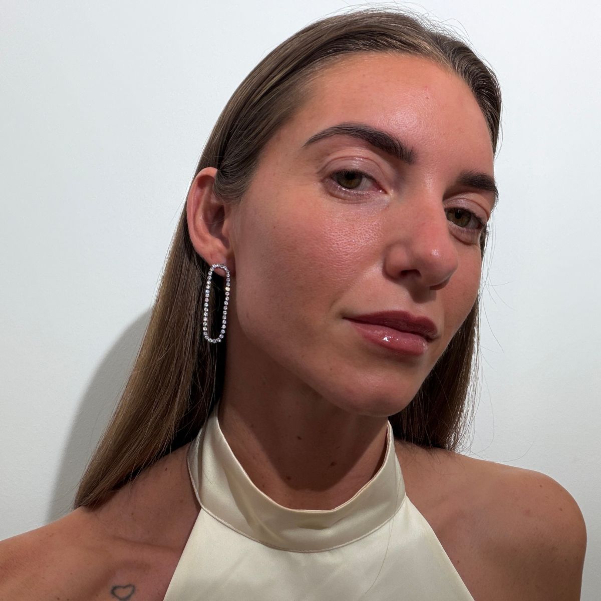 Hollow Tennis Krystal Øreringe Sølvfarvet