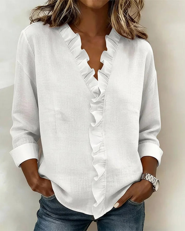 Zara - Ruffled V-Neck Blouse