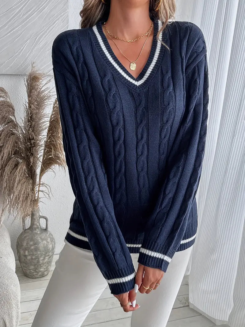 Alison | Women's V-Neck Cable Knit Sweater