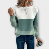 Clara - Elegant Three-Colour Patchwork Jumper