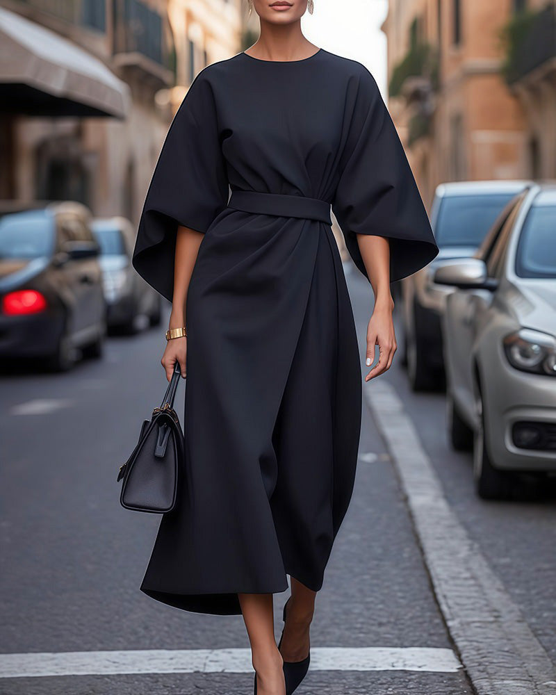 Celestine | Elegant Dress with Lantern Sleeves and Belt