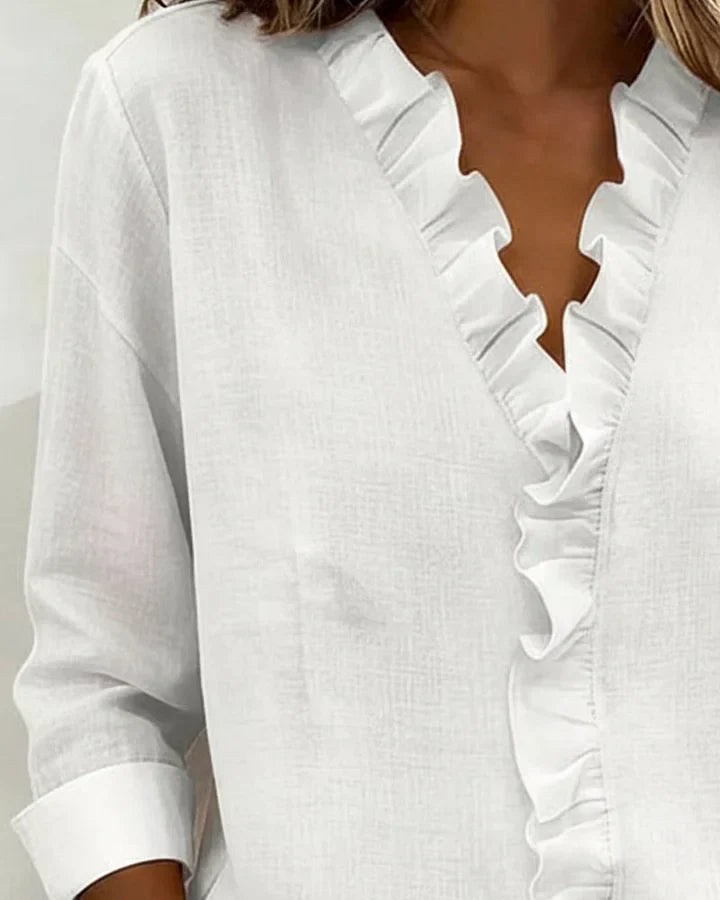 Zara - Ruffled V-Neck Blouse
