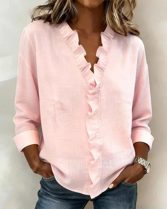 Zara - Ruffled V-Neck Blouse