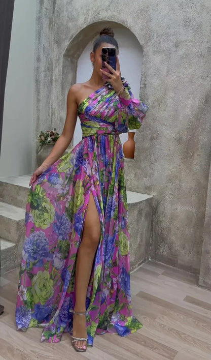 Whitney | Elegant Flowy Shoulder Dress for Summer Events
