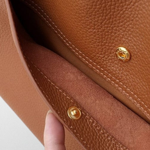 Valérie Dupré - Solid color simple genuine leather shoulder bag