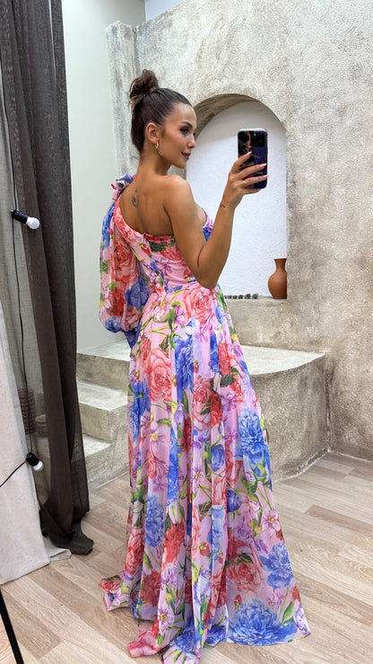 Whitney | Elegant Flowy Shoulder Dress for Summer Events