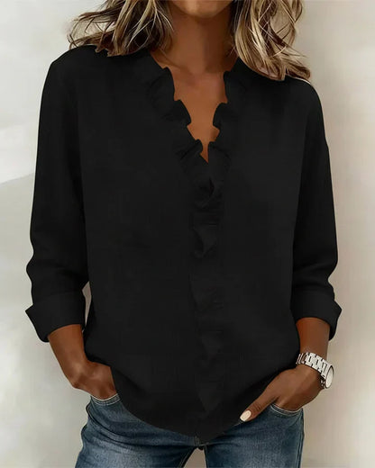 Zara - Ruffled V-Neck Blouse