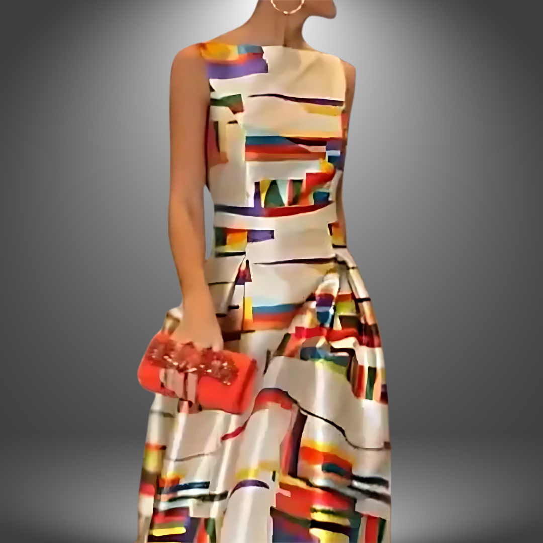 Amy | Striking Geometric Print Maxi Dress