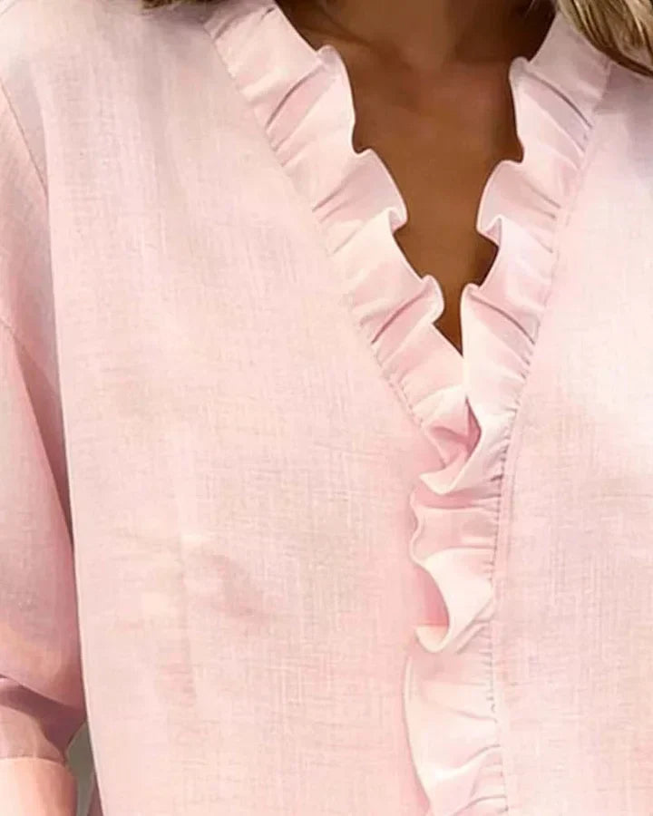 Zara - Ruffled V-Neck Blouse