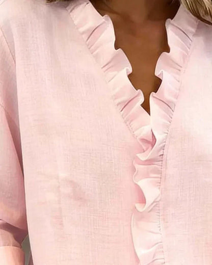 Zara - Ruffled V-Neck Blouse