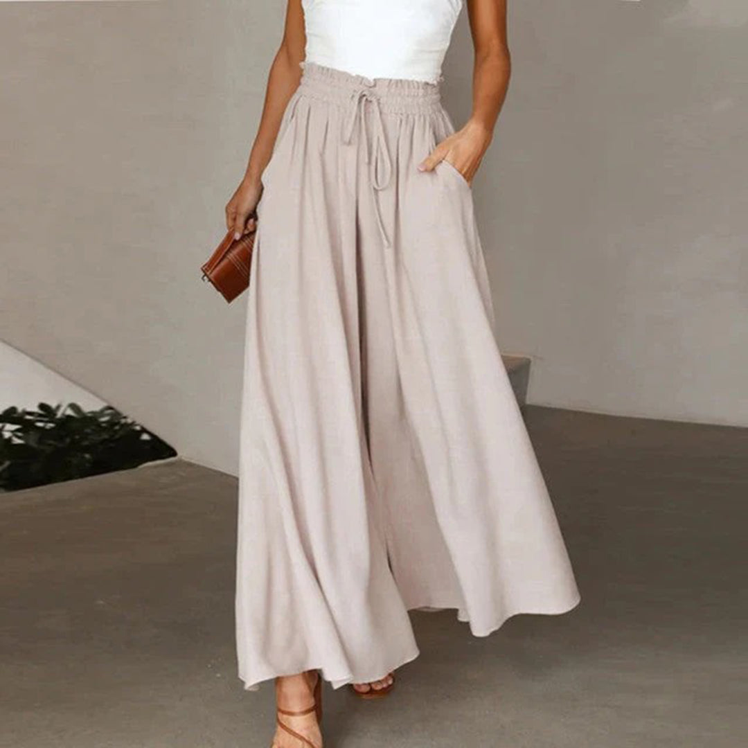 Gabriella | High Waist Elastic Pants with Drawstring – A-Line – With Pockets – Long and Airy