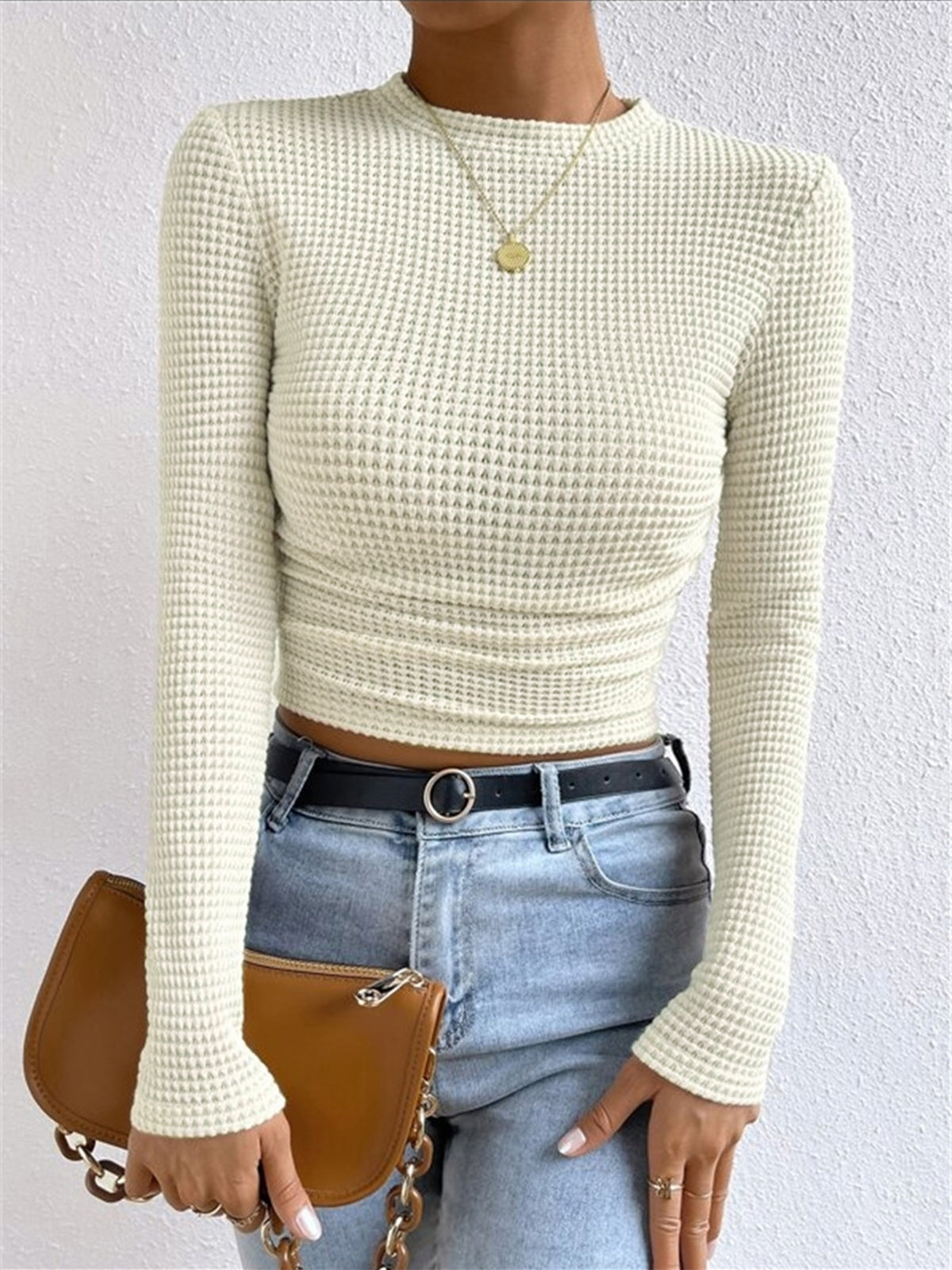 Sage | Women's Fitted Waffle Knit Long Sleeve Top