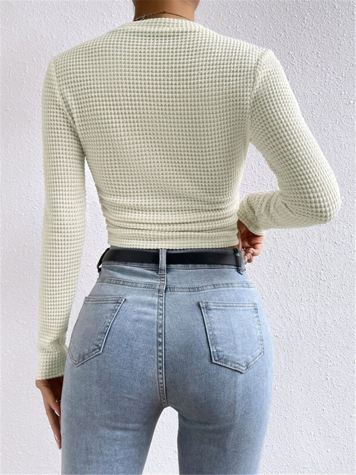 Sage | Women's Fitted Waffle Knit Long Sleeve Top