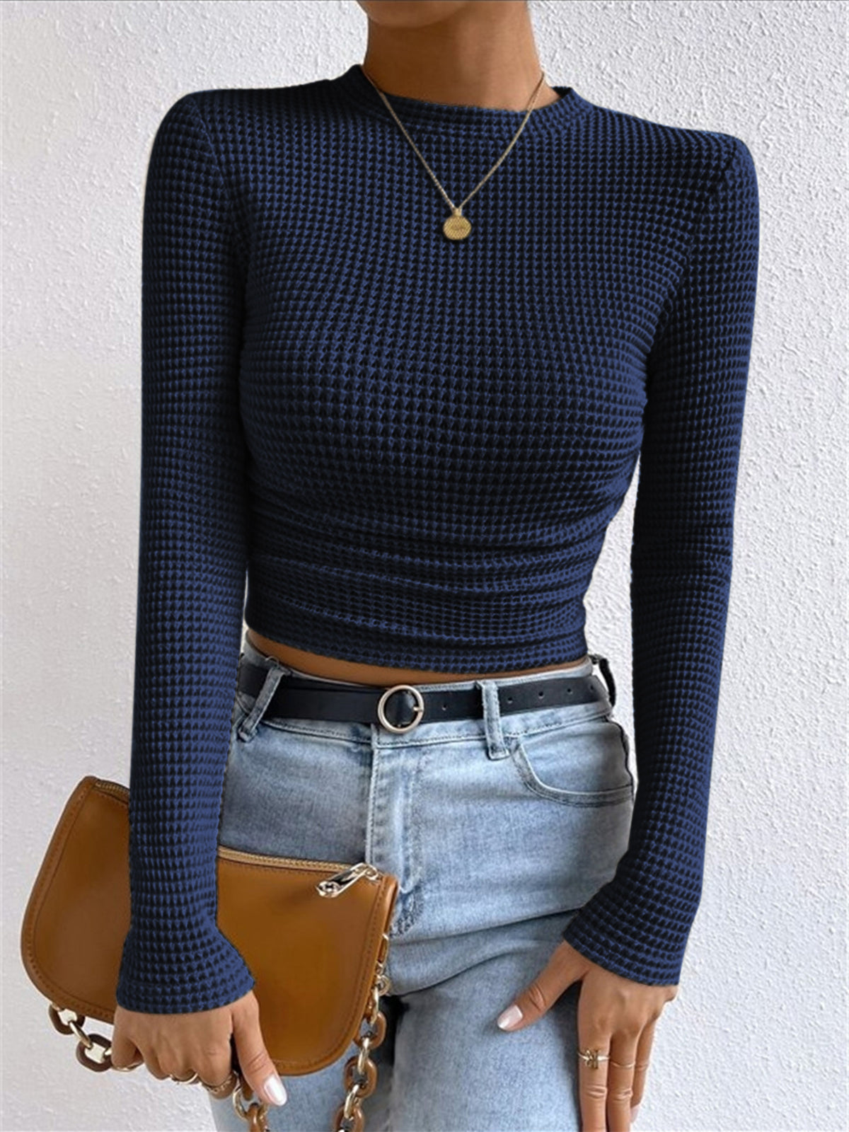 Sage | Women's Fitted Waffle Knit Long Sleeve Top