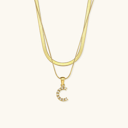 Lune gelaagde gouden initialen ketting