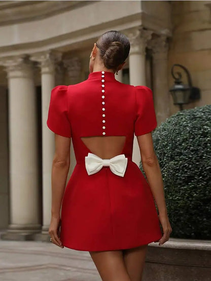Maris | Elegant Hollow Tie Red Party Mini Dress - Timeless Summer Fashion