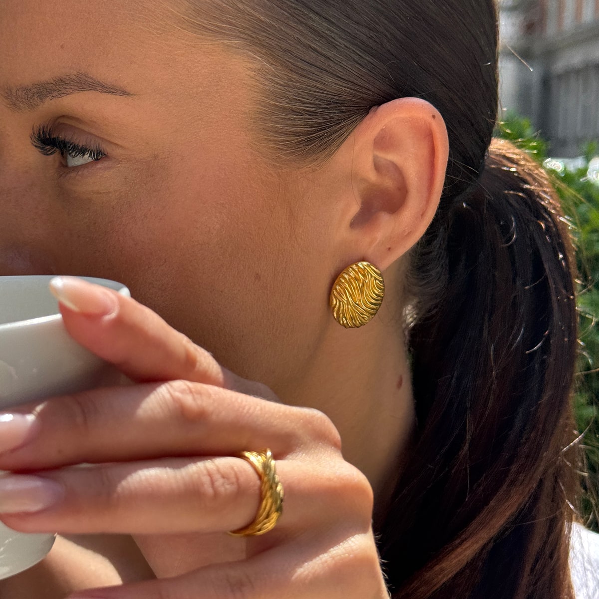 Wind Ovale Øreringe 18K Guldbelagt