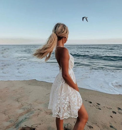 Naomi | Women's Elegant White Backless V-Neck Mini Summer Dress