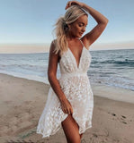 Naomi | Women's Elegant White Backless V-Neck Mini Summer Dress