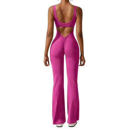 Adeline - Flared Yoga Jumpsuit with Deep V-Back