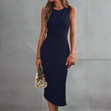 ORIANA™ – Chic Sleeveless Crewneck Side-Slit Midi Dress