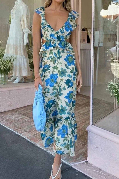 Amara | Elegant Summer Maxi Dress - Sleeveless with Ruffle Straps