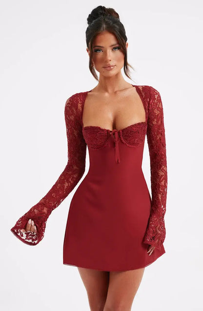 Tasha | Women's Lace Sleeve Bodycon Mini Dress