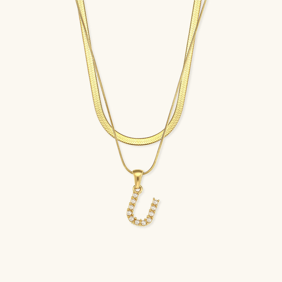 Lune gelaagde gouden initialen ketting