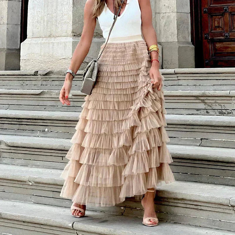 Theresa | Elegant Tulle Midi Skirt for Women