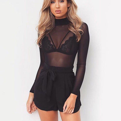 Tyla - Sheer Mesh Long Sleeve Women’s Elegant Top