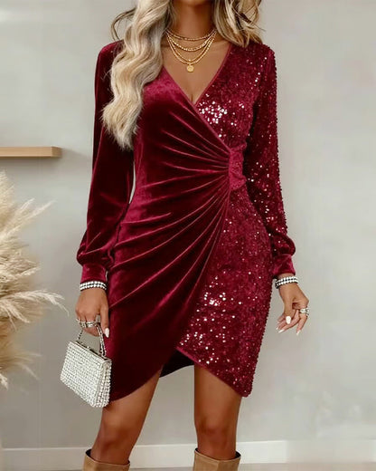 Emilia Snowfall | Frosted Dream Midi Dress with V-Neck