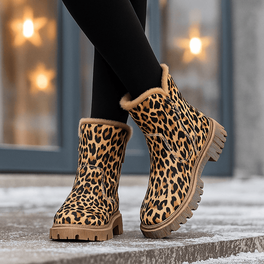 Women's Lion-Print Snow Boots - Winter Comfort - Insulated Warmth