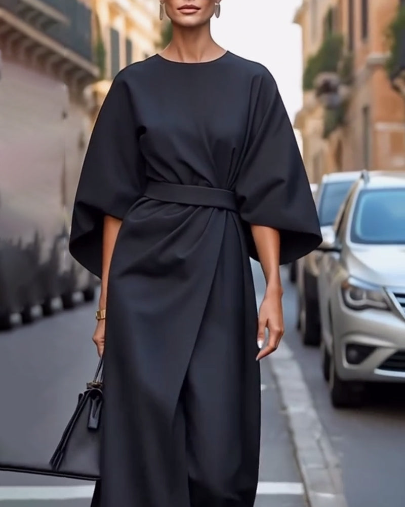 Celestine | Elegant Dress with Lantern Sleeves and Belt