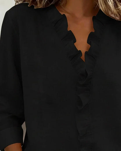 Zara - Ruffled V-Neck Blouse