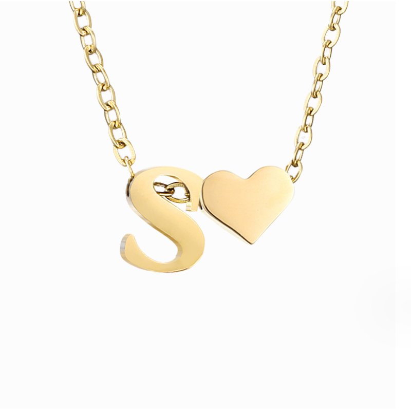 Luna - Gold Heart Letter Necklace