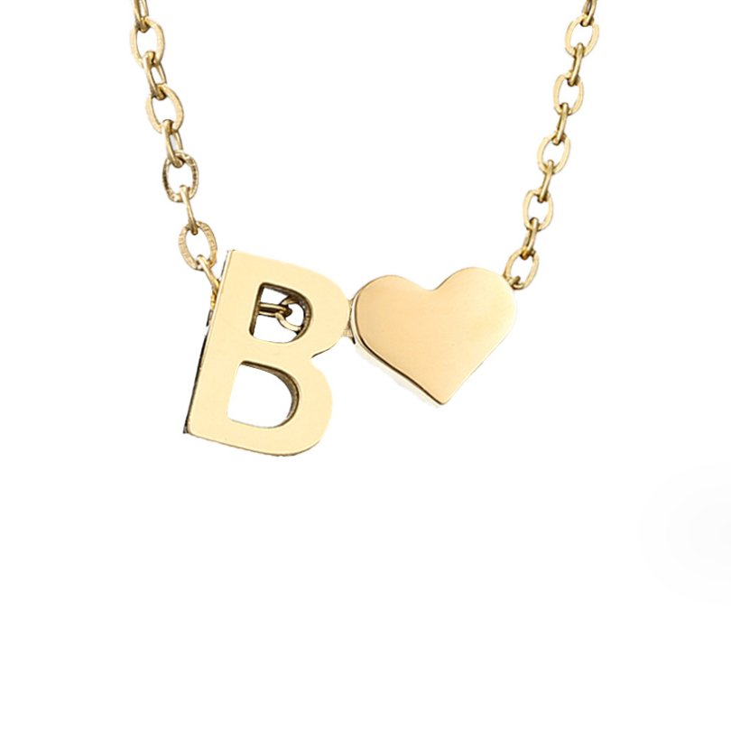 Luna - Gold Heart Letter Necklace