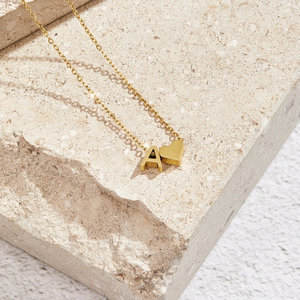 Luna - Gold Heart Letter Necklace