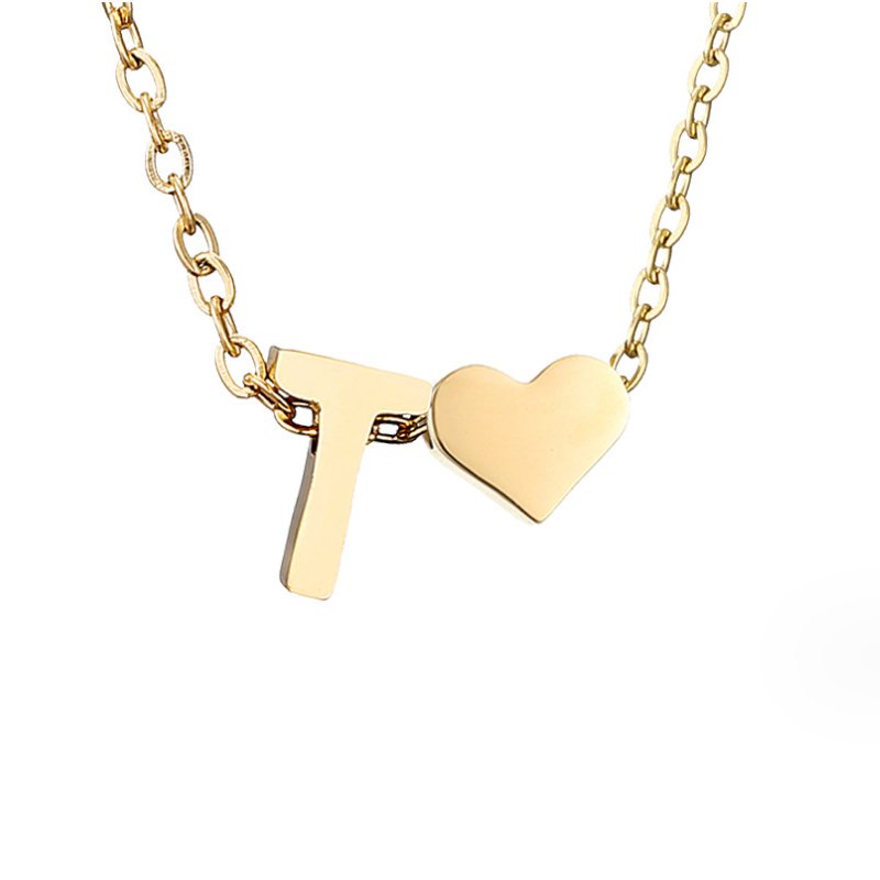 Luna - Gold Heart Letter Necklace