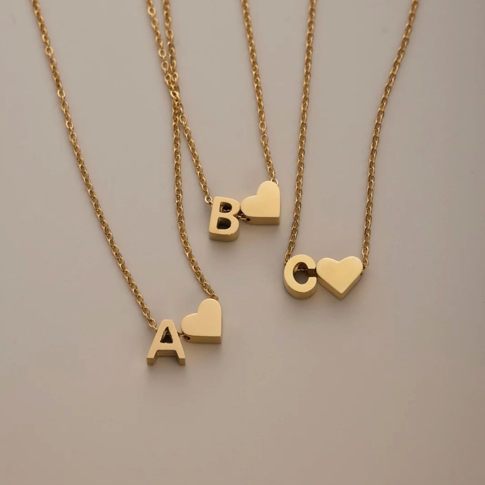 Luna - Gold Heart Letter Necklace