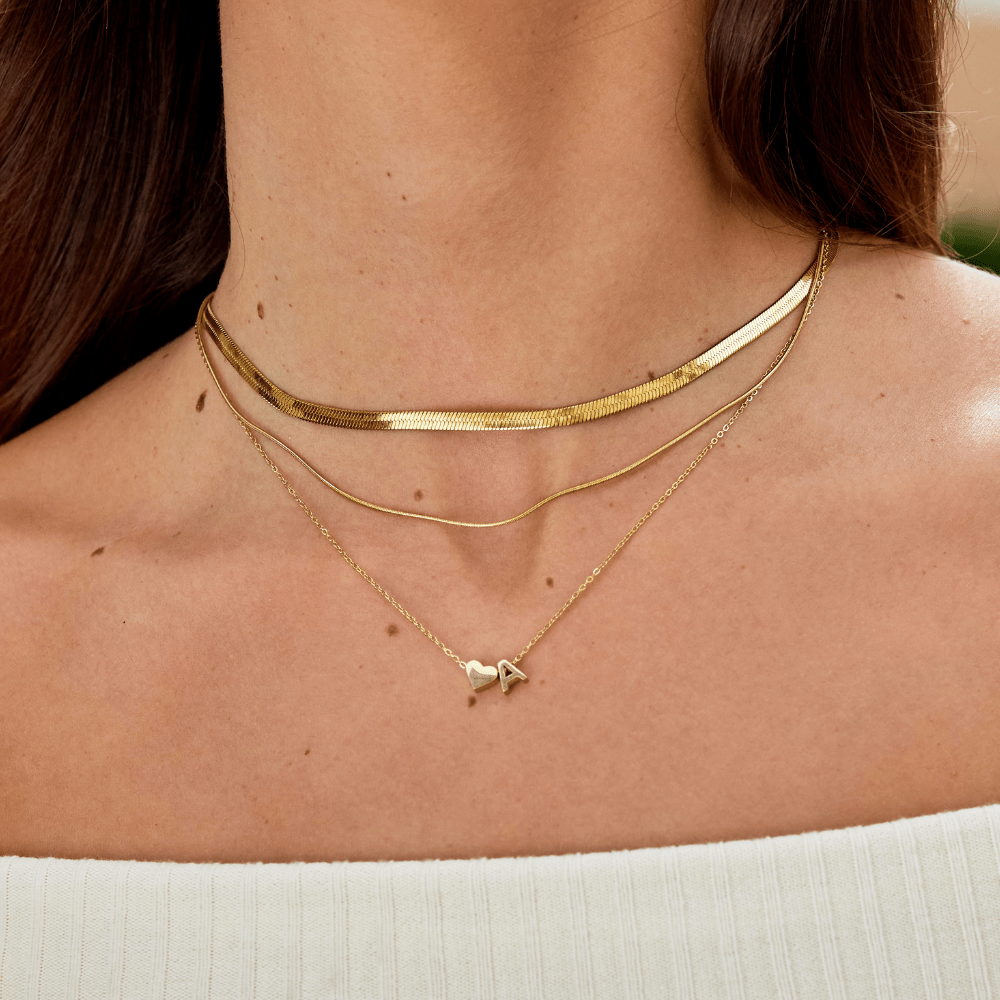 Luna - Gold Heart Letter Necklace