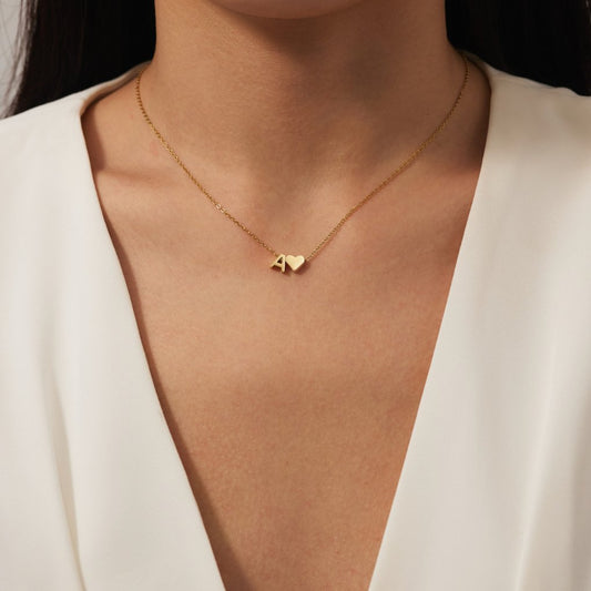 Luna - Gold Heart Letter Necklace