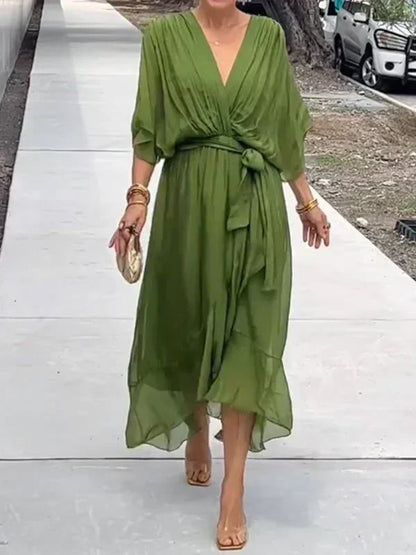 Whitney | Elegant Soft V-Neck Silk Dress for Women