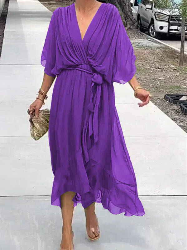 Whitney | Elegant Soft V-Neck Silk Dress for Women