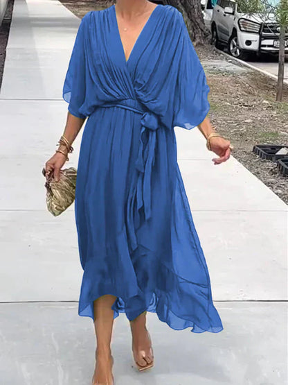 Whitney | Elegant Soft V-Neck Silk Dress for Women
