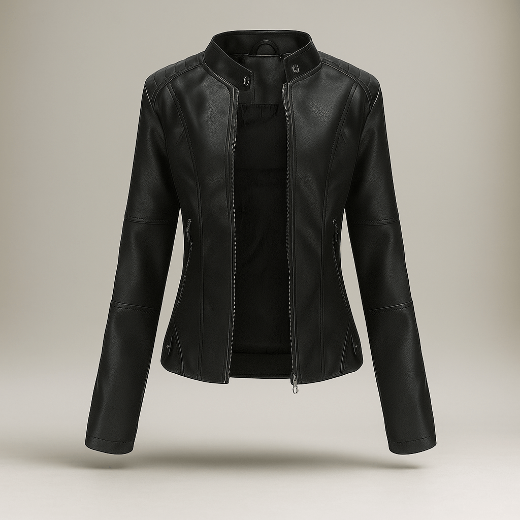 Women’s Slim Fit Jacket – Mao Collar – Zip Fastening – Hip Length