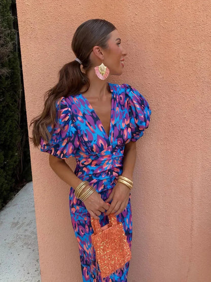 Dianna | Women’s Elegant Puff Sleeve Printed Dress
