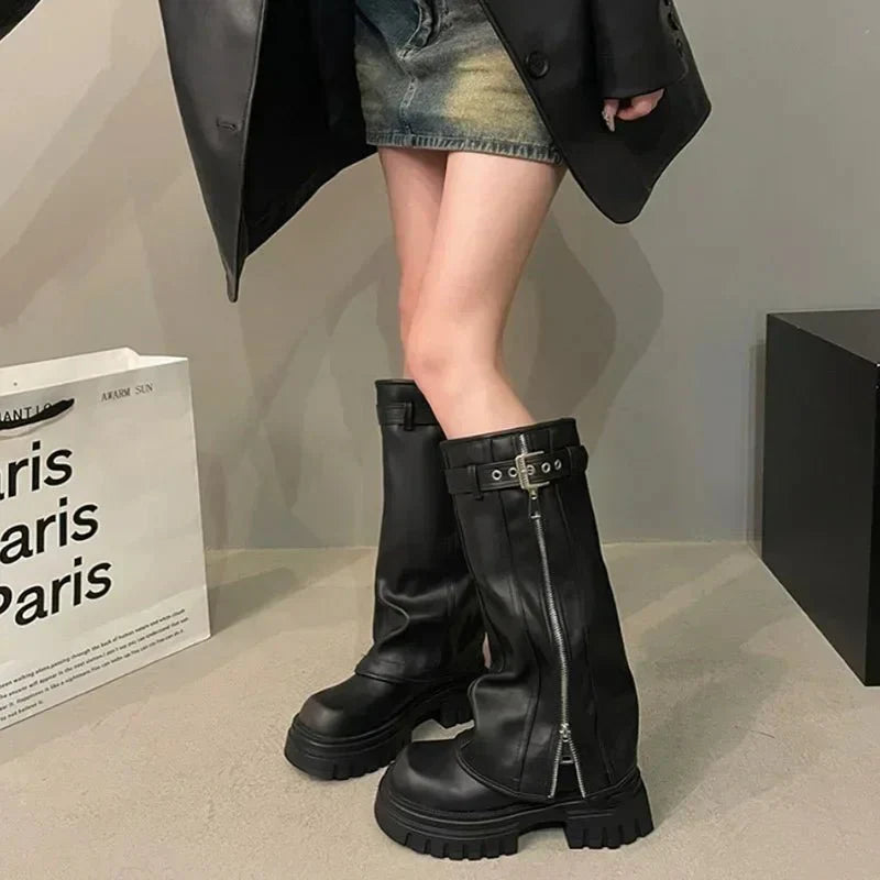 Lune Knee-High Platform Boots - Stylish - Chunky Heel